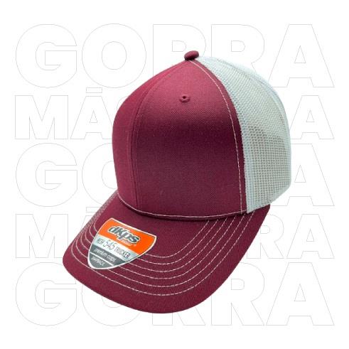 GORRA MESH 50ALG/50POL MALLA PREMIUM 6 GAJOS AJUSTE PLASTIC VINO-BLANCO #545-DKPS