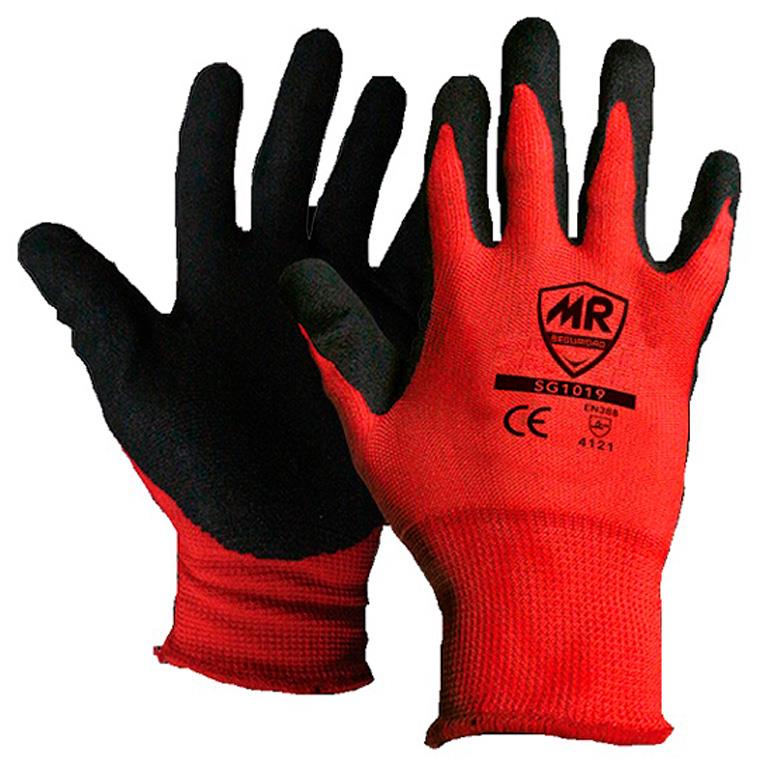 Guantes de trabajo, nylon rojo y nitrilo resistente, protección